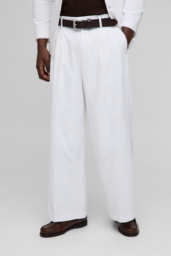 Oversized Wide Leg Linen Blend Pleated Pants