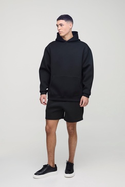 Oversized Boxy Bonded Scuba Hooded Short Tracksuit