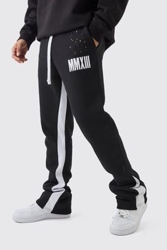 Slim Flared Stacked Fit Man Paint Splatter Flared Sweatpants