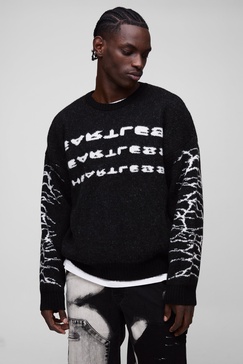 Oversized Boxy Brushed Heartless Graphic Knitted Sweater