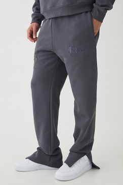 Regular Fit Smart Split Hem Flock Super Heavyweight Embroidered Sweatpants