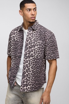 Oversized Washed Twill Leopard Shirt