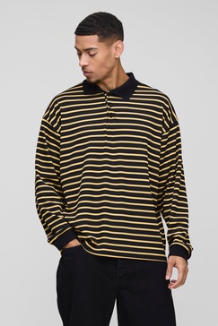 Oversized Boxy Stripe Rib Rugby Polo