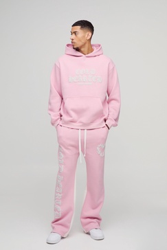 Oversized Cold Hearted Puff Print Gusset Flare Hooded Tracksuit