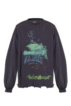 Men's Diy Imprint Cropped Long Sleeve T-shirt in Black Faded