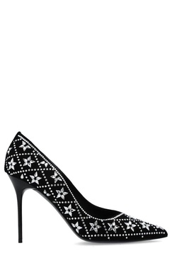 Ruby crystal-embellished suede pumps