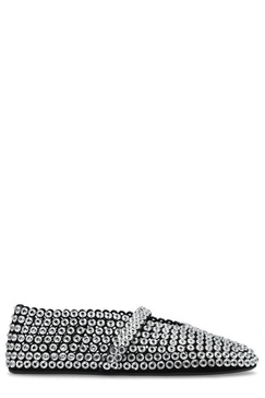 Suede Glass-Embellished Ballet Flats