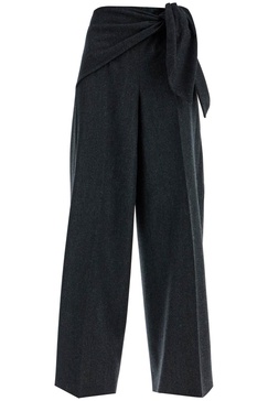 stretch wool pants with bow detail