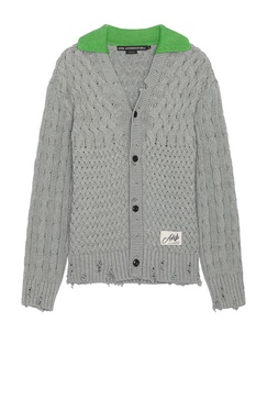 Green Collar V-Neck Cardigan