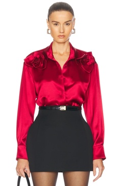 Flor Satin Two Roses Button Down Shirt