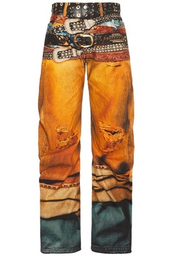 2006m Stacked Belts Trompe L'oeil Denim Jean
