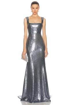 Square Neck Sequined Gown