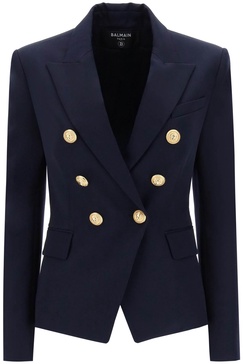 Double breasted wool twill blazer