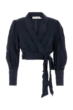 Zimmermann Women Dark Blue Silk Wrap Blouse
