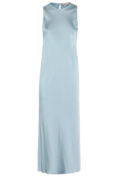 Blue Sleeveless Crewneck Dress With Side Single Slit In Tech Fabric Woman