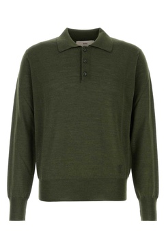 Ami Men Olive Green Wool Blend Polo Shirt
