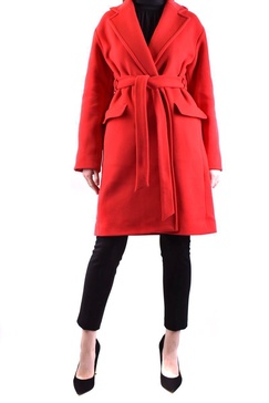 Red Belted Wool Blend Coat