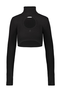 Courrèges Cropped Sweater Circle Mockneck Rib Knit Clothing