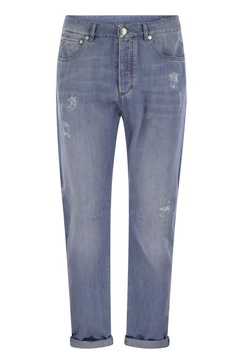 Brunello Cucinelli Five-Pocket Leisure Fit Trousers In Lightweight Old Denim With Rips