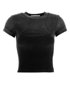 Black stretch terry fabric t-shirt