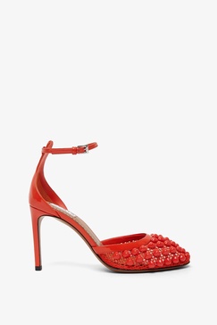 Studded mesh and leather pumps