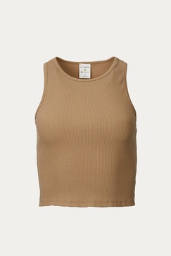 cropped ribbed stretch-cotton top in mocha