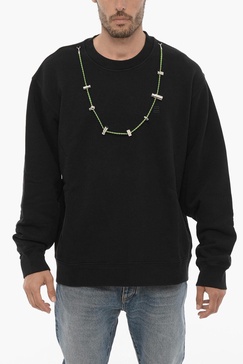 cotton crew-neck sweatshirt with removable necklace