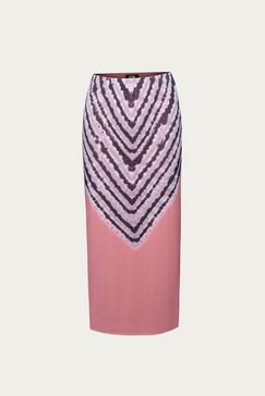 felix mesh midi skirt in tan tie-dye