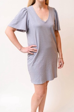 mallory flutter sleeve t-shirt dress in light purple