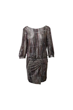 salina wrap-effect knitted dress in metallic silver polyester