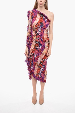 floral patterned dinas patch one-shoulder dress