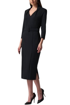 belted sheath dress in black