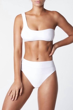 asymmetric one shoulder bikini top in white