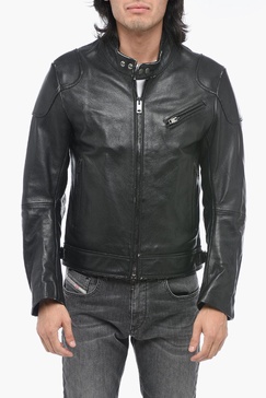 grained leather l-hein jacket with patchworks