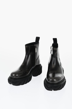 leather motor booties with embossed chunky sole