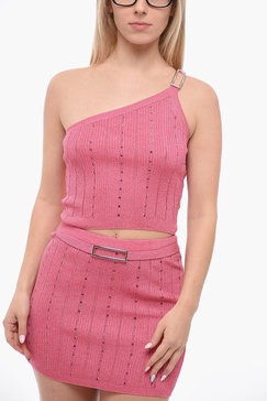 one-shoulder lurex crop top with crystals