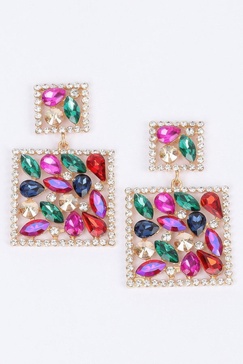women's square dangle rhinestone earring