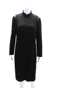 womens black front zip long sleeve high neck long sleeve shift dress