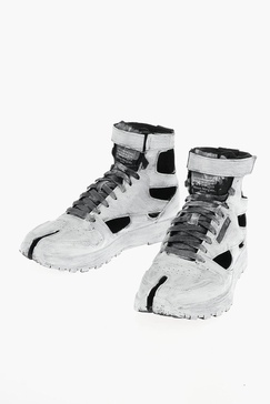 reebok paint effect leather tabi high top sneakers with cuto