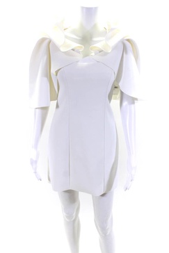 womens ruffle detail round neck sleeveless zip up mini dress cream