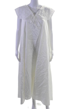 womens cotton anchor collared lace-up zip a-line dress white