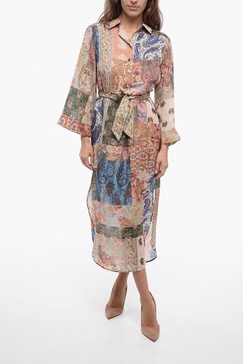 paisley patterned silk devi shirt dress with belt