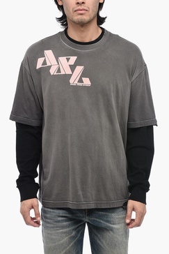 double layer t-wasy t-shirt with distressed effect