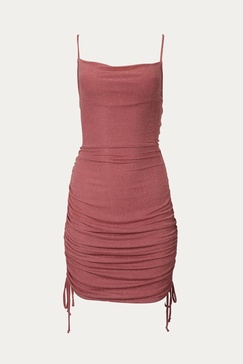 ruched lurex stretch-jersey mini dress in scarlet