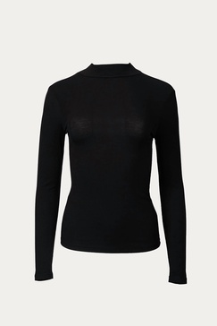 stretch cotton-jersey mock neck top in black