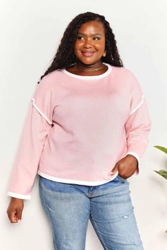 contrast detail dropped shoulder knit top