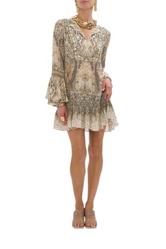 frill hem long sleeve dress in the throne room