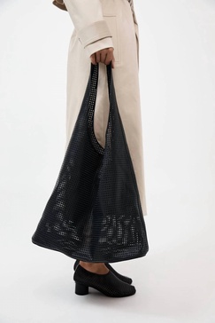 perforated soft tote bag in black