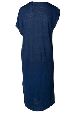 stretch linen boatneck sheath dress in blue taormina