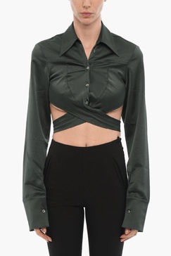satin crop shirt with wrapped detail